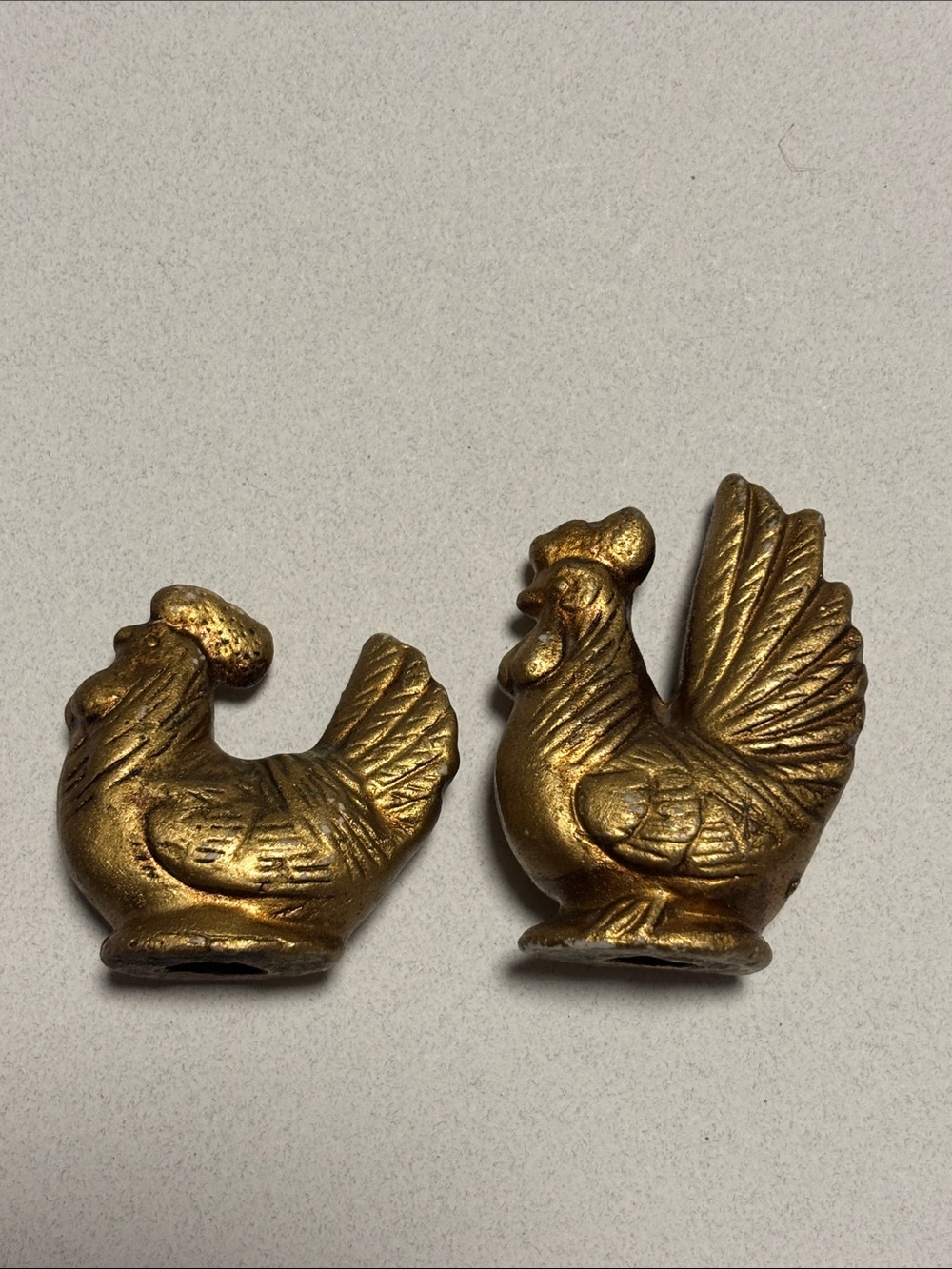 Set of Two mini Gold Rooster Figurines - Decorative Home Accent